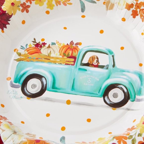 Pioneer Woman Vintage Truck Floral Fall Thanksgiving Paper Plate Napkins 8 - Picture 5 of 8